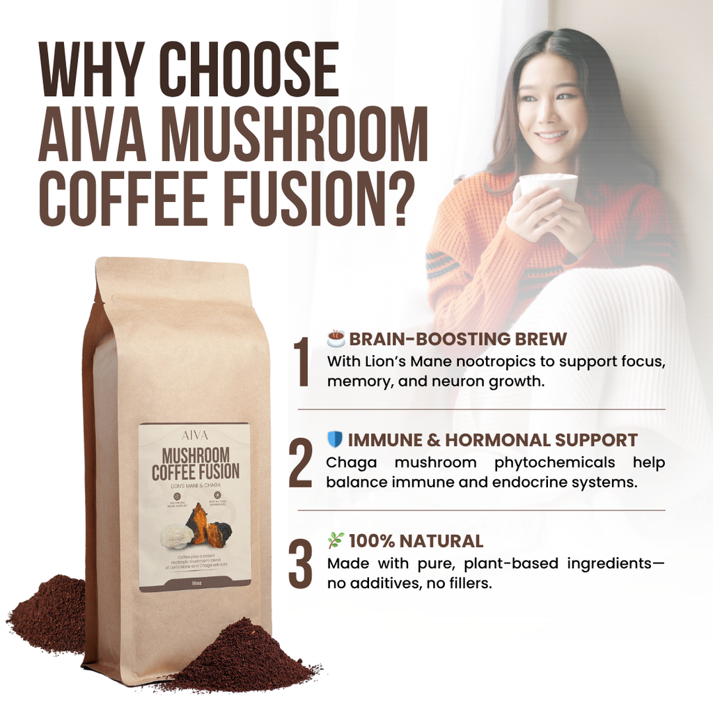 AIVA Mushroom Coffee Fusion - Lion’s Mane & Chaga 16oz